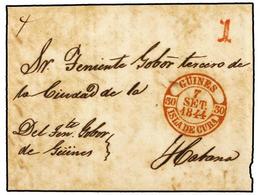 1210 CUBA. 1844. GUINES A HABANA. Fechador <B>GUINES/ISLA DE CUBA</B> En Rojo. Excepcional Estampación De La Marca. - Sonstige & Ohne Zuordnung