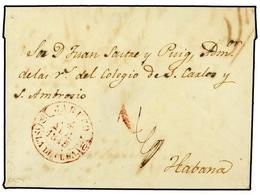 1220 CUBA. 1845. JARUCO A HABANA. Fechador <B>JARUCO/ISLA DE CUBA</B> En Rojo. RARO. - Other & Unclassified