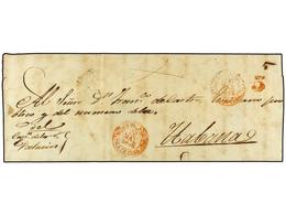 1222 CUBA. 1845. LOS PALACIOS A HABANA. Fechador <B>LOS PALACIOS/ISLA DE CUBA</B> En Rojo. RARO. - Sonstige & Ohne Zuordnung