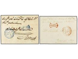 1230 CUBA. 1847-52. 2 Cartas Con Fechadores <B>HABANA/ISLA DE CUBA</B> Y <B>FRANCO</B> General En Azul Y Rojo. - Other & Unclassified