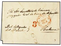 1232 CUBA. 1848. MARIEL A HABANA. Fechador <B>MARIEL/ISLA DE CUBA </B>en Rojo. MUY BONITA. - Sonstige & Ohne Zuordnung