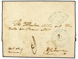 1260 CUBA. 1862. JARUCO A HABANA. Fechador <B>JARUCO/ISLA DE CUBA</B> En Azul. Fecha Corregida A Mano. RARA. - Other & Unclassified