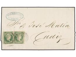 1263 CUBA. Ant.8 (2). 1863. HABANA A CÁDIZ. <B>1 Real</B> Verde (2). Mat. <B>PARRILLA</B> Y Fechador De <B>LA HABANA/*</ - Sonstige & Ohne Zuordnung