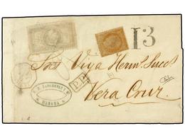 1281 CUBA. 1872. HABANA A VERACRUZ. Circulada Con Sellos Franceses De <B>40 Cts.</B> Naranja Y <B>5 Fr.</B> Gris, Mat.<B - Sonstige & Ohne Zuordnung