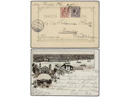 1304 CUBA. 1897. Tarjeta Postal Cromolitográfica <B>RECUERDOS DE LA HABANA</B> Circulada A ALEMANIA Con Sellos De <B>1 C - Sonstige & Ohne Zuordnung