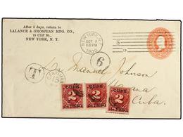 1312 CUBA. 1900. NEW YORK A HABANA. Entero Postal De <B>2 Ctvos. </B>rosa, Tasado A La Llegada Con 3 Sellos De <B>ctvos. - Autres & Non Classés