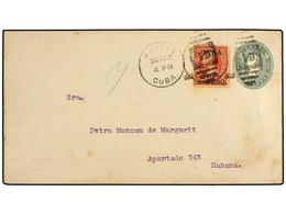 1313 CUBA. 1900. HABANA Correo Interior. Entero Postal De <B>1 Ctvo.</B> Verde Con Franqueo Adicional De Sello USA De La - Sonstige & Ohne Zuordnung