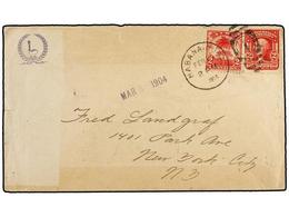 1317 CUBA. 1904. HABANA A NEW YORK. Circulado Con Sello De Cuba De <B>2 Cts.</B> Rojo Y Sello USA. De <B>2 Ctvos. </B>ro - Sonstige & Ohne Zuordnung