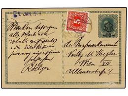 1356 CHECOSLOVAQUIA. 1919. PRAGA A VIENA. Entero Postal De Austria Sobrecargado <B>SOR 10 S. 8 H. </B>verde, Tasado A La - Other & Unclassified