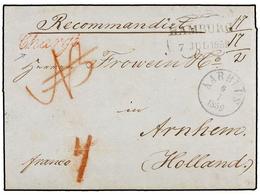 1378 DINAMARCA. 1859. AARHUS To ARNHEM (Holland). Registered Cover, Red <B>CHARGE</B> Mark, Circulated Via Hamburg. - Autres & Non Classés