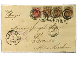 1391 DINAMARCA. 1881. Registered And Charged Envelope To France Bearing<B> 8 Ore </B>red And Grey (Yvert 24) And<B> 16 O - Andere & Zonder Classificatie