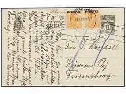 1404 DINAMARCA. 1925. Entero Postal De <B>8 Ore </B>gris, Tasada A La Llegada Con Dos Sellos De <B>7 Ore</B> Naranja Mat - Andere & Zonder Classificatie