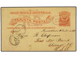 1409 REPUBLICA DOMINICANA. 1885. PUERTO PLATA A USA. Entero Postal De <B>2 Ctvos.</B> Rojo, Curioso Matasellos Octogonal - Other & Unclassified