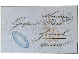 1447 EGIPTO. 1864. Entire Letter To ZURICH From CAIRO With Company Cachet In Blue, Austrian PO At ALEXANDRIA Large Type  - Other & Unclassified