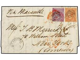 1450 EGIPTO. 1870. Entire Letter To USA Franked By GB <B>4 D.</B> Vermilion Plate 11 And <B>6 D.</B> Mauve Plate 8 Tied  - Otros & Sin Clasificación