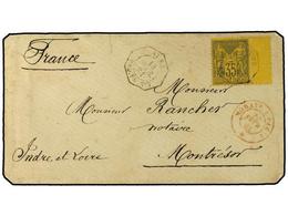 1461 EGIPTO. 1881. SUEZ A FRANCIA. Circulada Con Sello Francés De <B>35 Cts.</B> Negro S. Amarillo, Mat. Octogonal <B>SU - Otros & Sin Clasificación