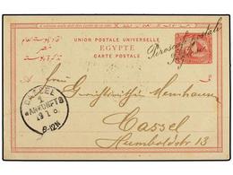 1463 EGIPTO. 1889 (Jan 14). Egypt <B>5 M.</B> Rose Carmine Postal Stationery Card Used To CASSEL, Germany From ALEXANDRI - Other & Unclassified