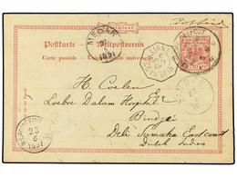 1464 EGIPTO. 1891 (June 4). <B>Germany 10pf.</B> Carmine Postal Stationery Card Written On Board Ship In SUEZ CANAL To D - Sonstige & Ohne Zuordnung