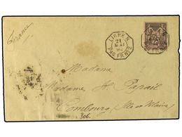 1465 EGIPTO. 1892. SUEZ A FRANCIA. Circulada Con Sello Francés De <B>25 Cts.</B> Negro, Mat. Octogonal <B>LIGNE N/PAQ. F - Otros & Sin Clasificación