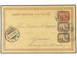 1468 EGIPTO. 1897. Postal Stationary Card <B>3 M</B> Purple Upgraded With <B>1 M</B> Brown (pair) (SG 58) Tied By <B>LLO - Autres & Non Classés