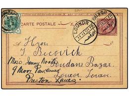 1469 EGIPTO. 1901 (Feb 11). <B>3 M.</B> Maroon Stationery Card Used Locally Within LOUXOR; Used Again Later In England F - Other & Unclassified