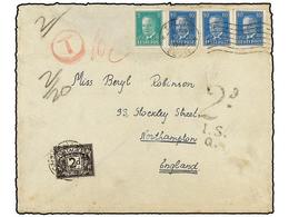 1479 ESTONIA. 1939. TALLIN To GREAT BRITAIN. <B>5 Cts. </B>green And <B>10 Cts.</B> Blue (3) Taxed On Arrival With Briti - Other & Unclassified