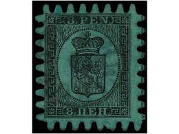 1521 ° FINLANDIA. Mi.6Cx. 1866. <B>8 P.</B> Black On Green. LUXE. Michel.250?. - Other & Unclassified