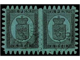 1523 ° FINLANDIA. Mi.6Cx (2). 1866. <B>8 P.</B> Black On Green, Pair. VERY FINE. Michel.+500?. - Otros & Sin Clasificación