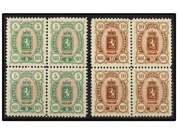 1546 **/* FINLANDIA. Mi.33A/34A (4). 1889. <B>5 Mk.</B> And <B>10 Mk.</B> Block Of Four. Two Never Hinged. Michel.400?. - Autres & Non Classés