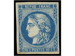 1580 * FRANCIA. Yv.46. 1870. <B>20 Cts. </B>azul. Bonito Color Levemente Tonalizado En La Parte Inferior. Yvert.1.300?. - Other & Unclassified