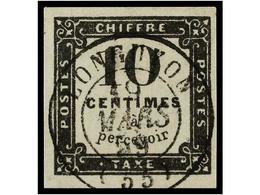 1636 ° FRANCIA. Yv.T-1. 1859. <B>TASAS. 10 Cents.</B> Negro<B> LITOGRAFIADO,</B> Mat. Fechador<B> LONGUYON.</B> LUJO. F. - Sonstige & Ohne Zuordnung