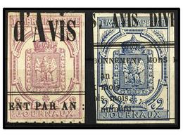 1648 ° FRANCIA. Yv.P-1/2. 1868. <B>PERIÓDICOS. 2 Cts.</B> Lila Y <B>2 Cts.</B> Azul. Muy Bonitos Ejemplares. Yvert.430?. - Sonstige & Ohne Zuordnung