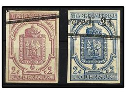 1649 ° FRANCIA. Yv.P-1/2. 1868. <B>PERIÓDICOS. 2 Cts.</B> Lila Y <B>2 Cts.</B> Azul. Muy Bonitos Ejemplares. Yvert.430?. - Sonstige & Ohne Zuordnung