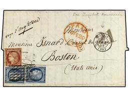 1678 FRANCIA. Sc.6,9. 1851 (Feb 19). Entire Letter From PARIS To BOSTON (USA) By American Steamer, Bearing 1849-50 <B>25 - Sonstige & Ohne Zuordnung