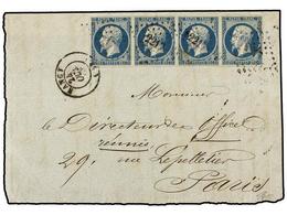 1685 FRANCIA. Yv.10 (4). 1852. FRONTAL. NANCY A PARIS.<B> 25 Cts. </B>azul Tira De Cuatro Grandes Márgenes, Pese A Trata - Other & Unclassified