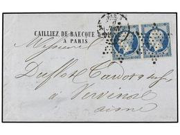 1687 FRANCIA. Yv.10 (2). 1853. PARIS A AISNE. <B>25 Cts.</B> Azul Pareja. PRECIOSA. - Other & Unclassified