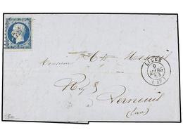 1693 FRANCIA. Yv.10. 1854. LILLE A VERMEUIL.<B> 25 Cts.</B> Azul Grandes Márgenes. F. GOEBEL. - Other & Unclassified