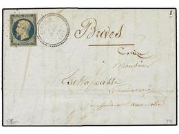 1694 FRANCIA. Yv.10. 1854. SAMPIGO A BRIVES. <B>25 Cts. </B>azul Mat. Cifras Pequeñas Y Fechador De Puntos <B>SAMPIGO</B - Other & Unclassified