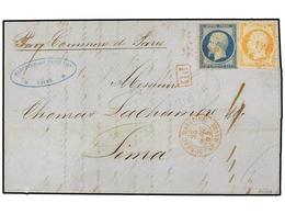 1696 FRANCIA. 1854 (23 Agosto). HAVRE A LIMA. <B>20 Cts.</B> Azul Y <B>40 Cts.</B> Naranja Mat.<B> ROMBO DE PUNTOS 1495  - Other & Unclassified