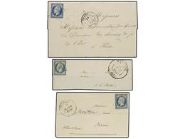 1699 FRANCIA. Yv.14 (3). 1855. Tres Cartas Con Sello De <B>20 Cts.</B> Azul Fechadores Tipo Grande. - Sonstige & Ohne Zuordnung