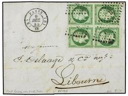 1707 FRANCIA. Yv.12 (4). 1855. PARÍS A LIBOURNE. <B>5 Cts.</B> Verde Oscuro, Dos Parejas. Márgenes Grandes Y Color Inten - Other & Unclassified