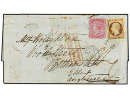 1710 FRANCIA. 1856 (April 23). Cover To Walthamstow Franked By Both Great Britain 1856 <B>4d</B>. Carmine Rose And Franc - Sonstige & Ohne Zuordnung