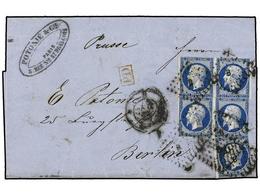 1715 FRANCIA. Yv.14 (5). 1857. PARIS A BERLIN. <B>20 Cts.</B> Azul (5). Raro Franqueo. - Sonstige & Ohne Zuordnung