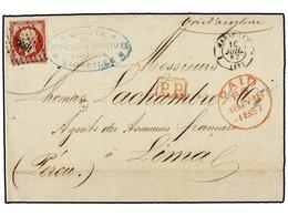 1721 FRANCIA. 1858 (16 Julio). MARSEILLE A LIMA.<B> 80 Cts.</B> Carmín. Tarifa Simple Por Vía Totalmente Inglesa. (Tarif - Sonstige & Ohne Zuordnung