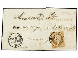 1742 FRANCIA. Yv.13. 1862. THIBERVILLE Correo Interior Con Sello De <B>10 Cts.</B> Bistre Mat. Fechador Y Letra<B> 'E'</ - Other & Unclassified