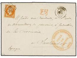 1749 FRANCIA. Yv.23. 1864. BAYONNE A ESPAÑA. <B>40 Cts.</B> Naranja, Mat. <B>ROMBO CON CIFRA </B>marca <B>EXPOSITION FRA - Other & Unclassified