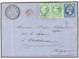 1761 FRANCIA. Yv.20 (2), 22. 1866. CHASSAGNE A BELGICA. <B>5 Cts. </B>verde (2) Y <B> 20 Cts. </B>azul Mat. Rombo De Pun - Other & Unclassified