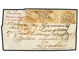 1794 FRANCIA. 1870 (22 Oct.). PARIS To LONDON. <B>BALLOON 'LE GARIBALDI'</B>. Wrapper (without Text) Franked With Strip  - Sonstige & Ohne Zuordnung