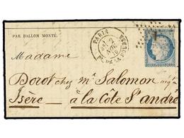 1797 FRANCIA. 1870 (Nov. 2). PARIS To LA CÔTE ST. ANDRE. <B>BALLOON 'LE FERDINAND FLOCON'</B>. Entire <I>'LA GAZETTE DES - Sonstige & Ohne Zuordnung