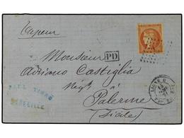 1821 FRANCIA: CORREO MARITIMO. 1871. MARSEILLE A PALERMO. <B>40 Cts.</B> De La Emisión De Burdeos Color 'rouge Sang' (Yv - Andere & Zonder Classificatie